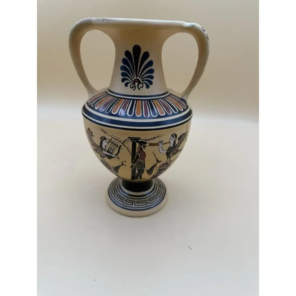 Vintage Handmade Greek Pottery Amphora Vase Ulysses Sirens British Museum 8”